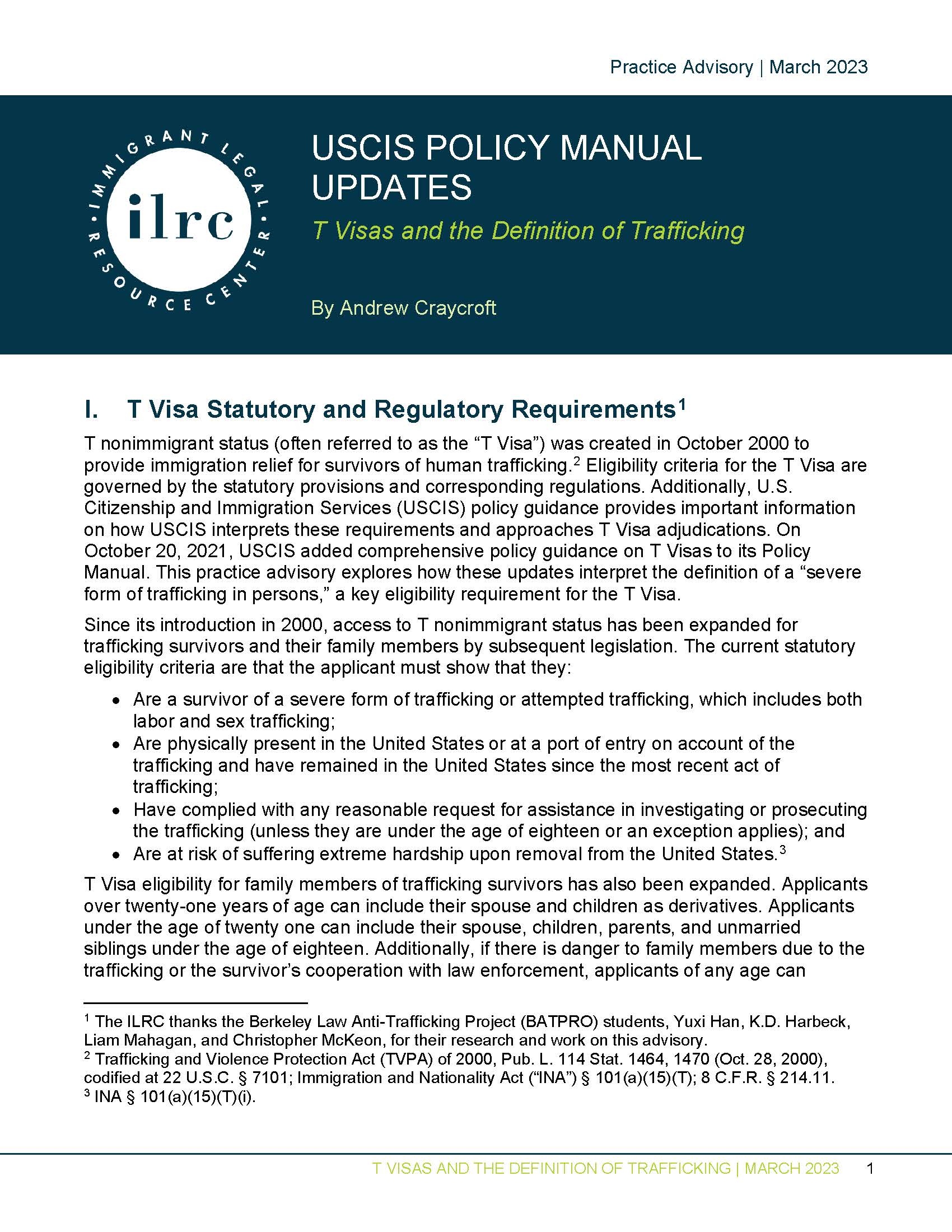 USCIS Policy Manual Updates T Visas and the Definition of Trafficking